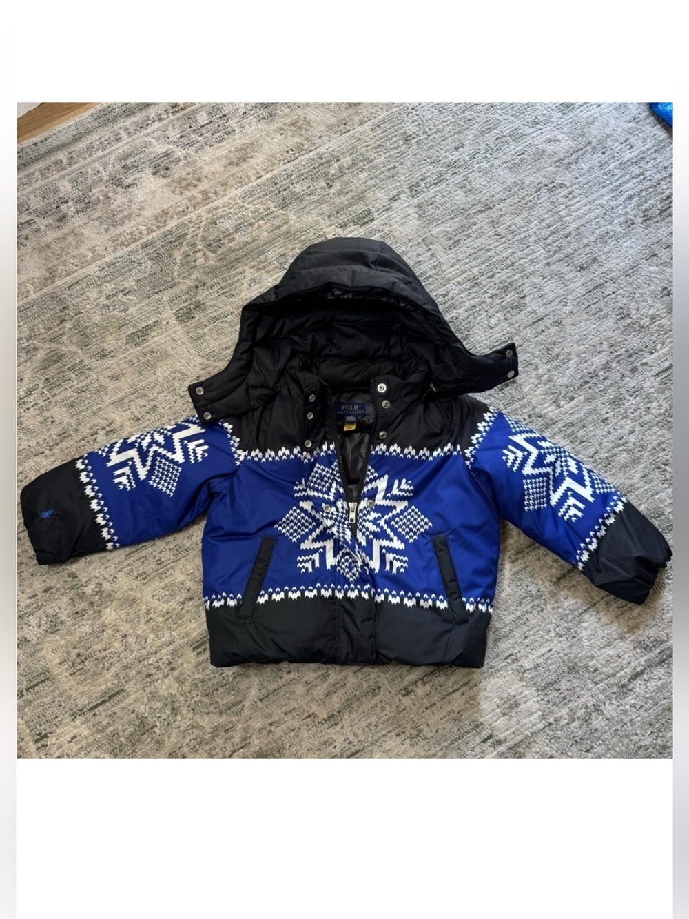 Polo by Ralph Lauren Blue & Black Snowflake Puffer Jacket